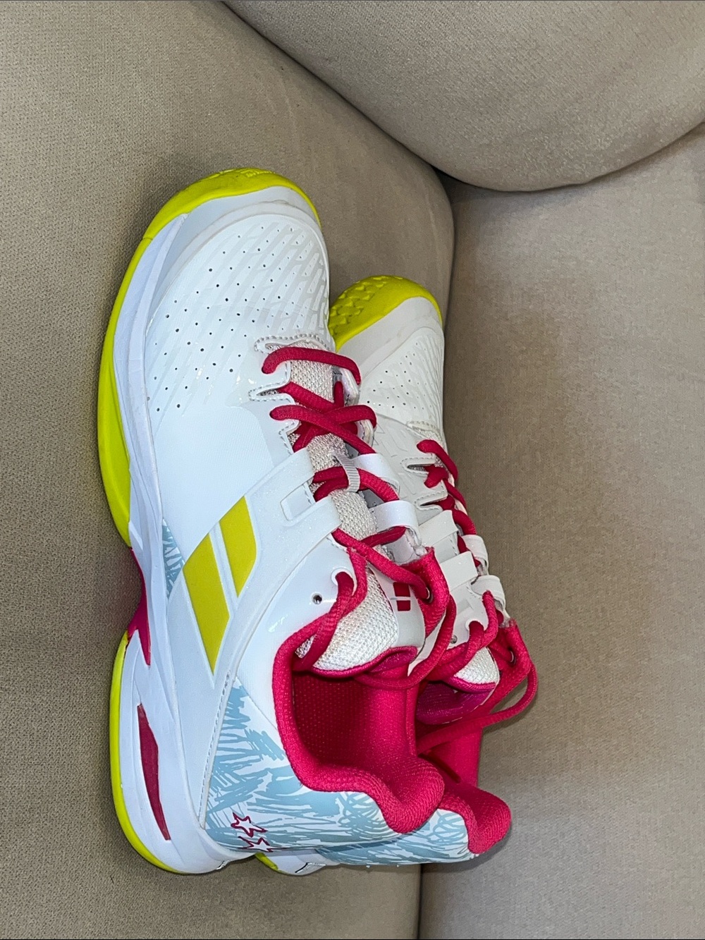 Babolat White Multicolor Tennis Shoes with Pink Accents